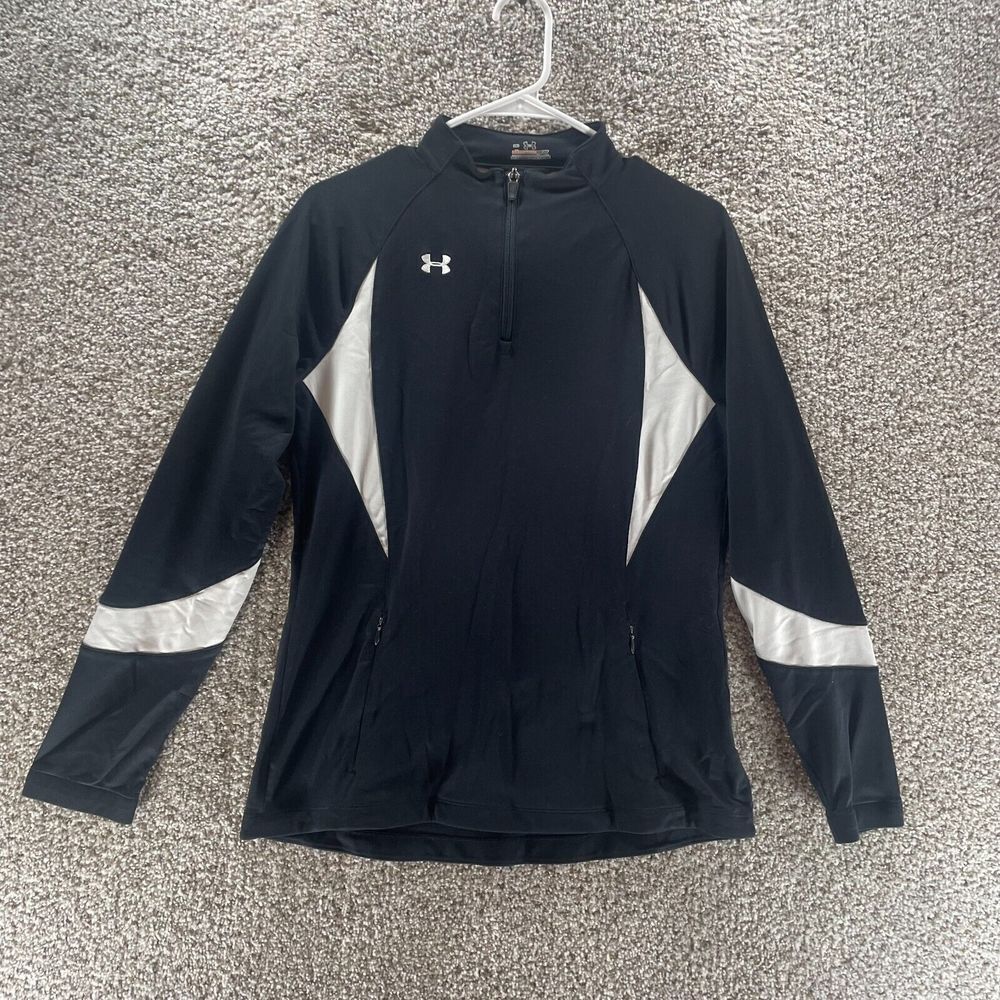 Under‎ Armour Shirt Womens Medium Black WHite Quarter Zip Athletic Run Ladies